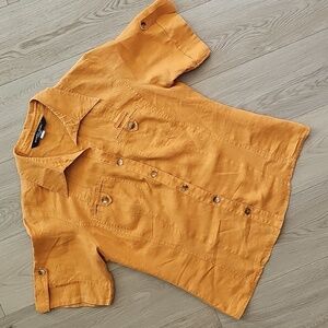 Marina Rinaldi Sport Linen Collared Button Down‎ Orange Blouse Large / XL